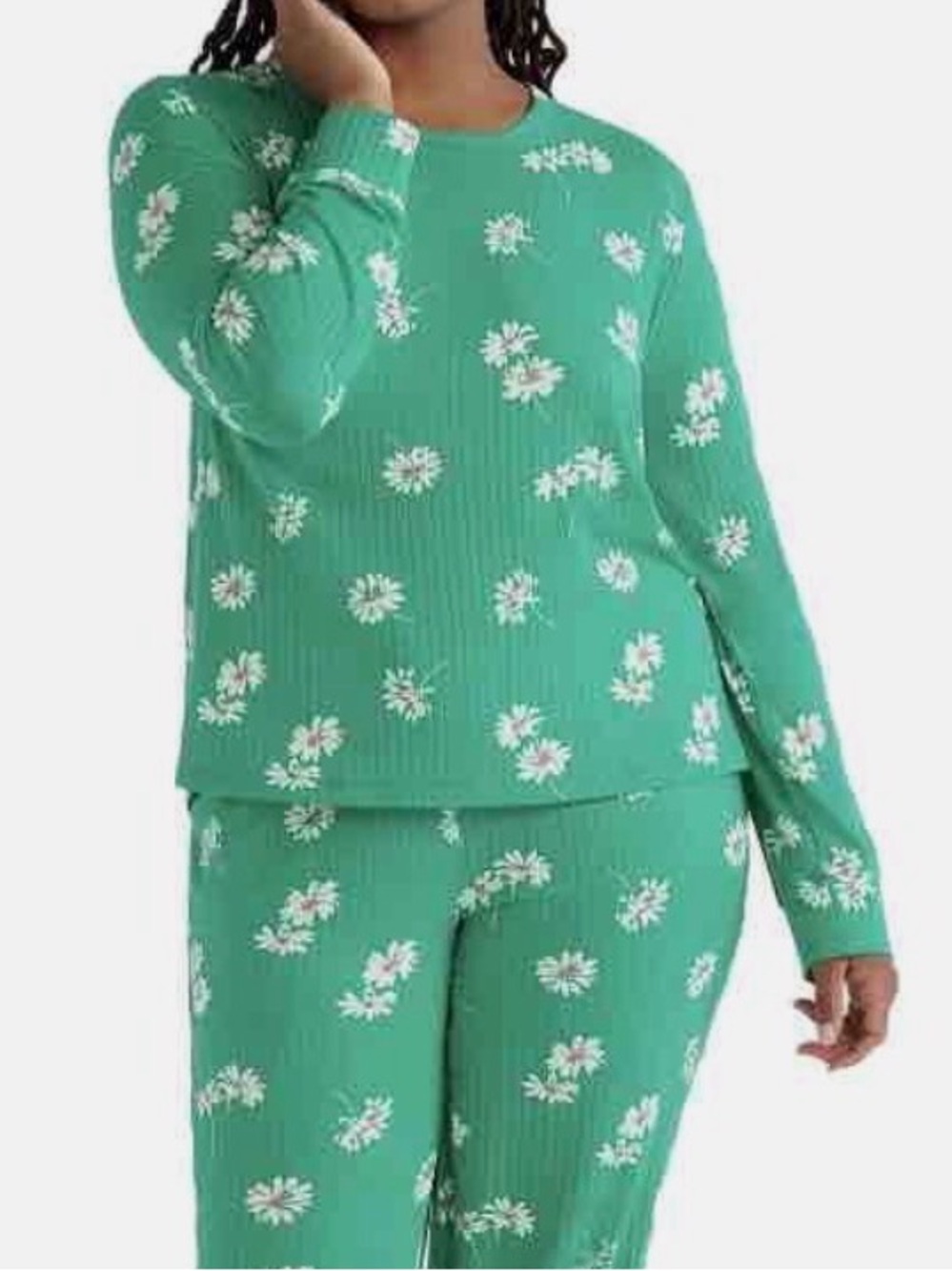 Joyspun Women's Long-Sleeve Floral Ribbed Pajama Top.